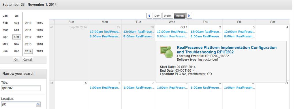 Using the Calendar to Search for Classes by Location Polycom University s instructor-led training (ILT) and virtual instructor-led training (vilt) classes are often offered in different training