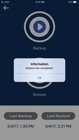 Backup, or Backup All), tap on Restore to