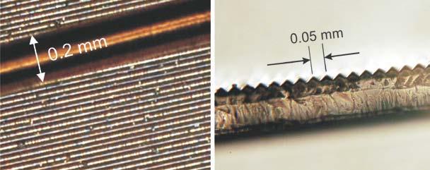 Observations under the laboratory microscope suggest that the foil consists of prismatic ridges with angles of about 90º at their apices and with distance of about 0.05 mm between the neighbor apices.