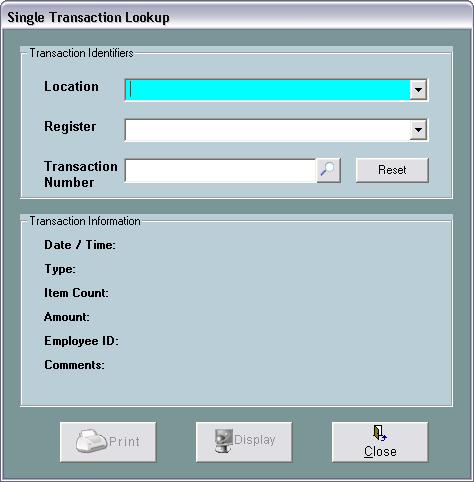 Options: Lookup an Individual Transaction (Single Register Only) This report will give the user the ability to search a past transaction and its details.