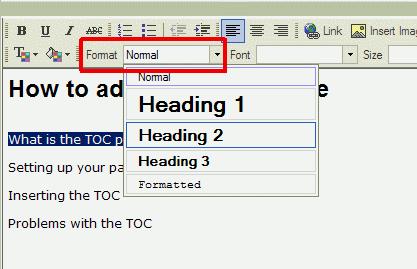 Adding a Table of Contents to a page The table of contents plugin (TOC) allows you to display linked titles at the top of the page.