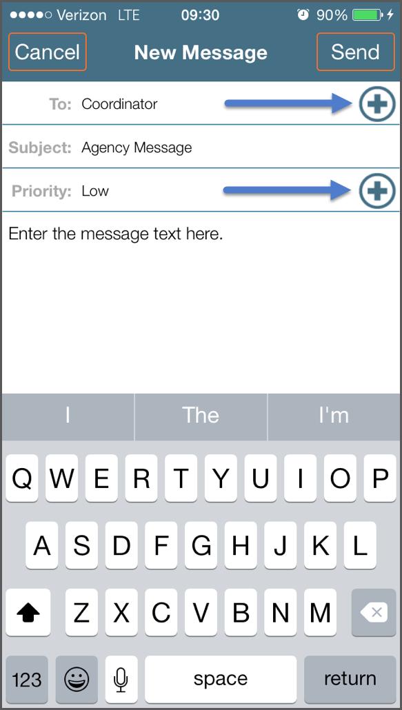 Users must select a recipient (To) and Priority to send a message.