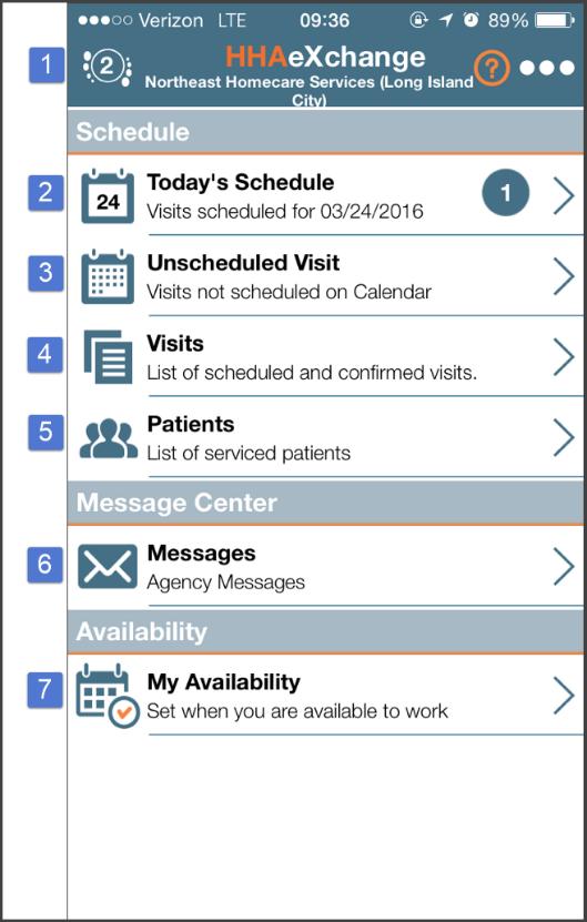 The Main Screen The Mobile App allows Caregivers to keep track of their schedule, receive and respond to messages from their