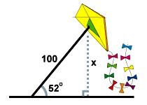 Angles of Elevation & Depression Find all values to the nearest tenth. 1. A man flies a kite with a 100 foot string. The angle of elevation of the string is 52 o.
