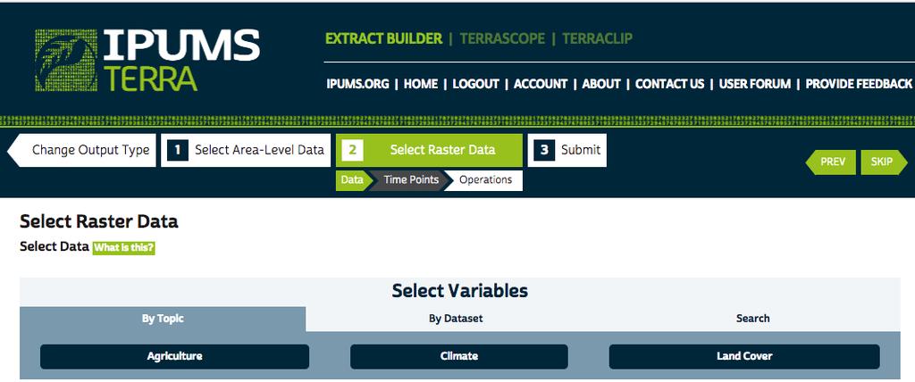 Step 10 Select Raster variables Now we will begin adding raster data to our cart. You will need variables from the Land Cover topic Click on the Land Cover topic to list variable categories.