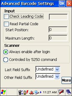 MIRROR VT/5250 Terminal Emulation User Guide 3.2.3 ADVANCED BARCODE SETTINGS Depending on the emulation type, you may specify how to control the scan engine and handle barcode data.