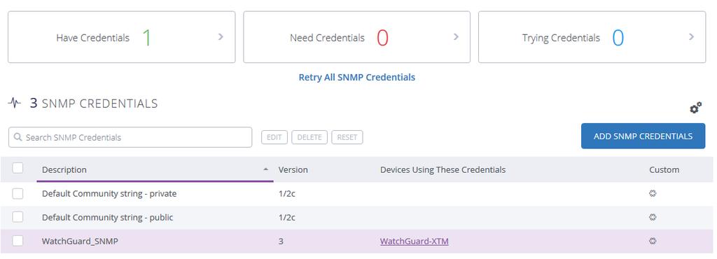 15. Auvik will automatically use the new SNMP credentials for all discovered devices. If the credentials succeed, the following status is displayed.