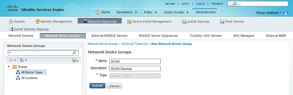 Step 2: In the Network Device Groups column, expand Groups and then click All Device Types. Step 3: Click Add.
