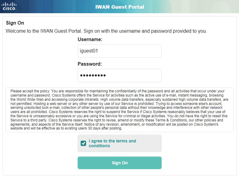 Procedure 3 Access the CWA guest portal The CWA portal is configured on an ISE server that is located at the central site.