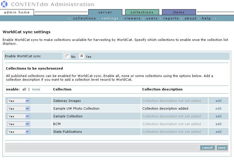 Figure 6: Enable all collections for WorldCat sync 4.