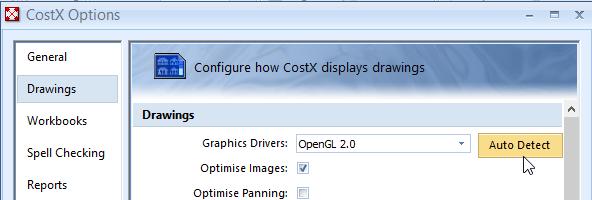 Automatic detection of the optimal graphics driver setting for best performance is now available in CostX Options.