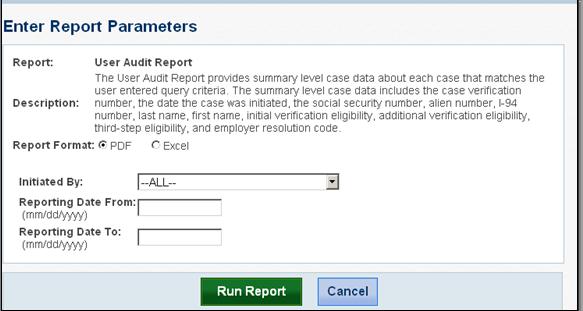 Determine and select which Report Format, PDF or Excel, you would like to view.