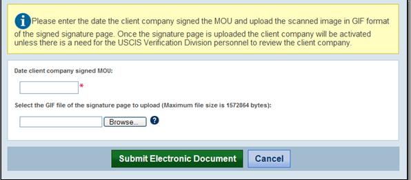 Enter the date the MOU was signed by the Client, attach the signature page, and click Submit