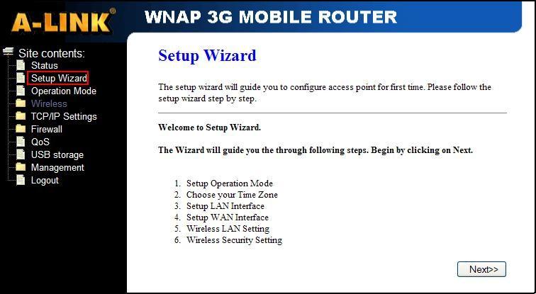 2. Click Setup Wizard in submenu of Site
