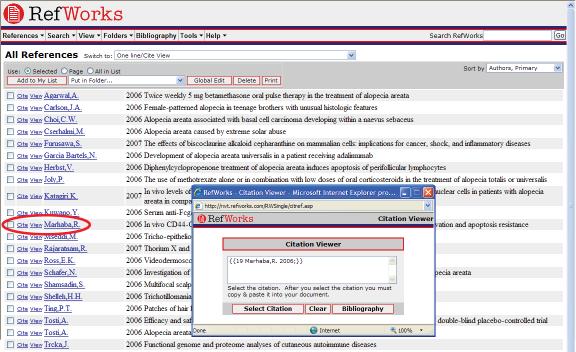 Crea ng Your Paper and Bibliography (Con nued) One Line/Cite View Paper 1. From any reference view (all References, a folder or search results), click on the One Line/Cite View link. 2.