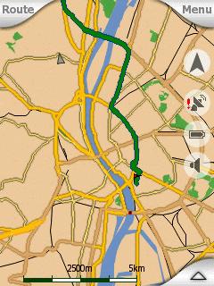 Tap the Remove Via button and see that igo now takes a brigde in the North, and the route looks different.