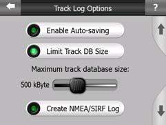 o Current autosave track size: this figure shows how much memory is used by the automatically saved track logs.