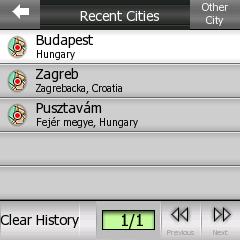input screen. This will show a list of recently used city names and postcodes.