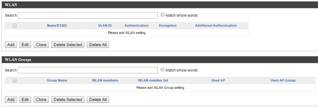 IV-5-2. WLAN Displays information about each WLAN and WLAN group in the local network and allows you to add or edit WLANs & WLAN Groups.