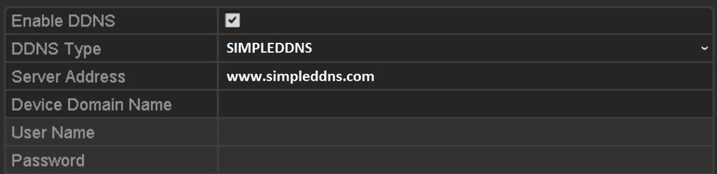 You can use the alias you registered in the SIMPLEDDNS server or define a new device domain name.