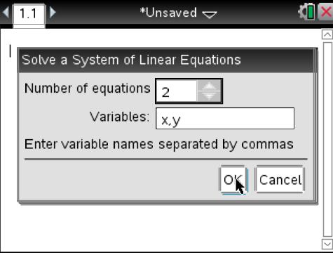 Menu, Algebra, Solve Systems of Linear Equations 3.
