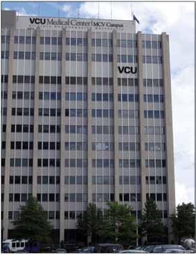 Section 4 > Exterior signage > Identifier I VCU 3-D Building Copy: Building name size varies with available façade VCU logotype: 1/4 flat cut of dark oxidized bronze or