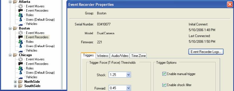 Group. The settings of the fourth event recorder have not been changed.