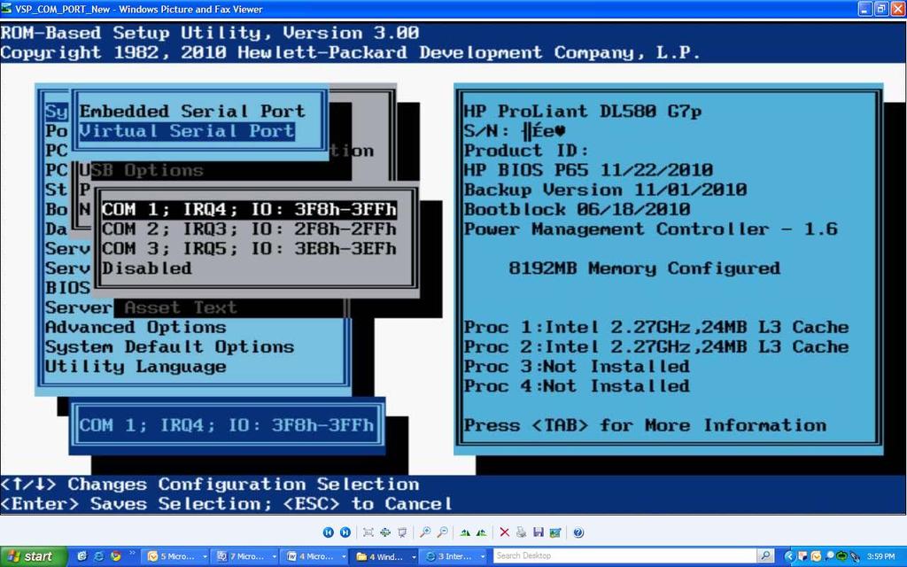 BIOS serial console redirection (for Windows and Linux) If you configured the server to use BIOS serial console redirection, the system presents POST messages through the VSP during system boot.