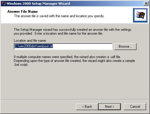 Using Setup Manager to Create Answer Files 55 FIGURE 2.14 The Setup Information File Text dialog box 12. The Answer File Name dialog box appears, as shown in Figure 2.15. Click the Browse button.