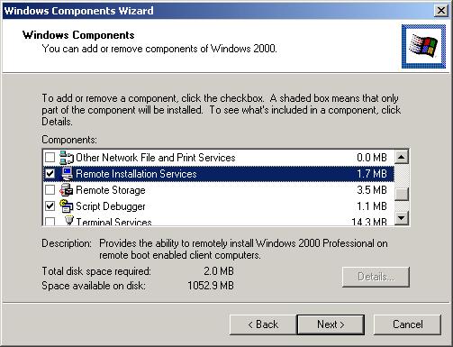 Using Remote Installation Services (RIS) 61 3. Click the Start the Windows Components Wizard option. 4. The Windows Components Wizard starts, as shown in Figure 2.18.