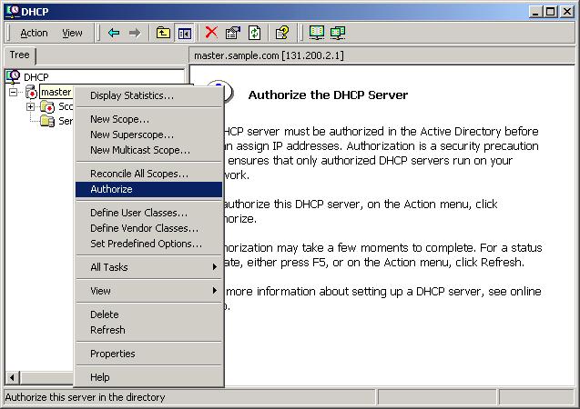FIGURE 2.26 Selecting to authorize a DHCP server Using Remote Installation Services (RIS) 67 3. Close the DHCP console. You ll learn more about DHCP in Chapter 11, Managing Network Connections.