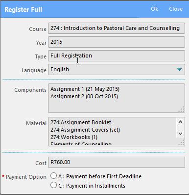 The payment option is made using the radio buttons at the bottom of the window to select your preferred payment option.