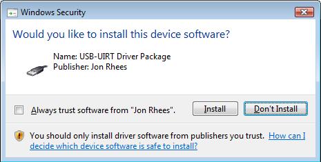 NOTE: If you are installing on Windows Vista or Windows 7 the following warning may appear when you start to install