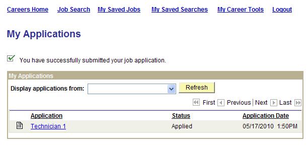 Click the Submit button. 64. Once submitted, the My Applications page appears. 65.