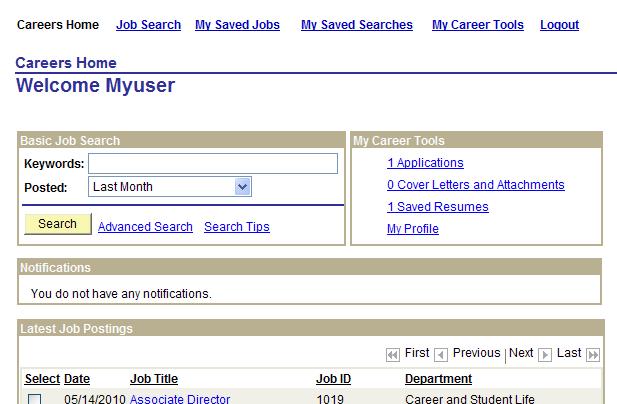 66. The My Career Tools group box on the Careers home page will display the number of Applications you have created. 67.