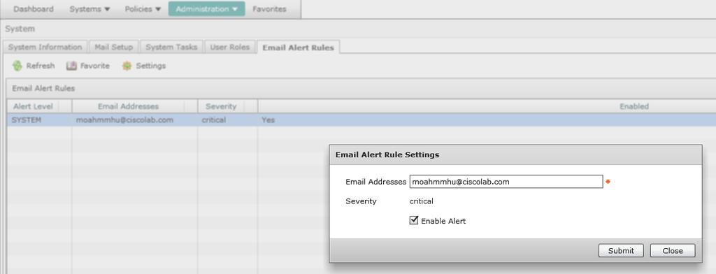 e. In the same section, navigate to Email Alert Rules and check the Enable Alert check box. Note: At this point in time (with release 1.