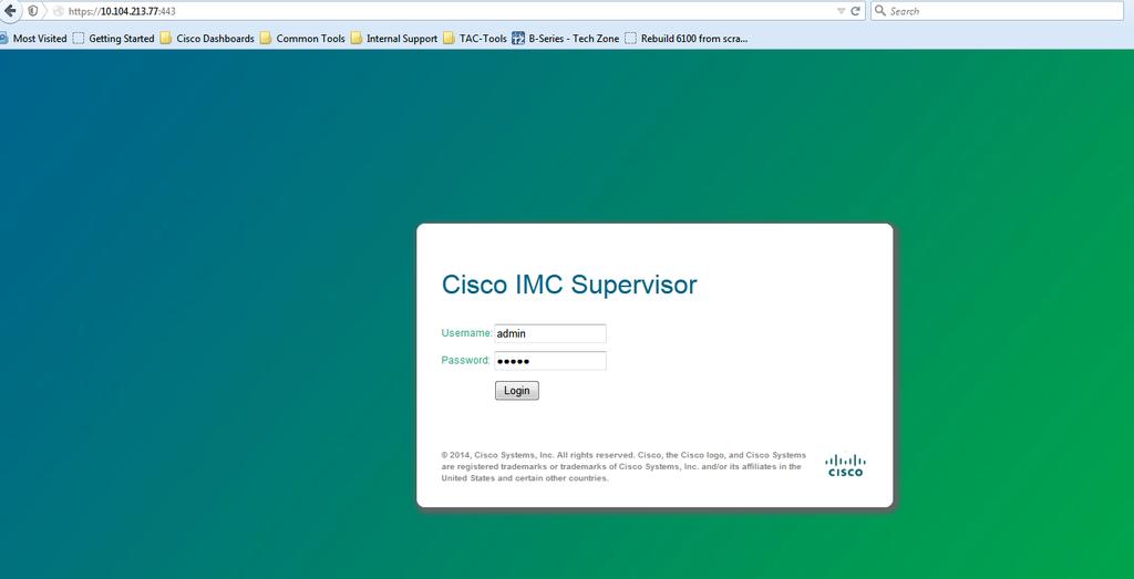 l. After the appliance has booted up, transfer the Cisco IMC Supervisor IP address into a supported web browser to access the l page.