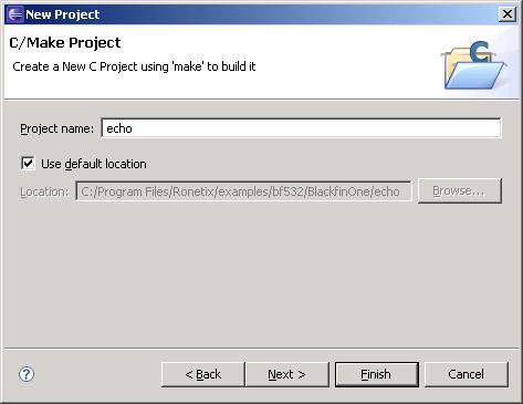In the New Project dialog put echo for project name and click Finish.
