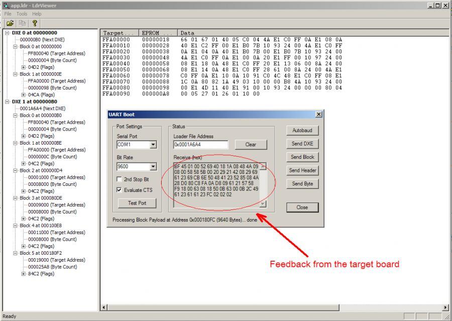 Slika 10 - Ldr viewer (Autobaud) Zadnji korak koji predstoji je poslati datoteku koja je već otvorena pritiskom na gumb Send DXE.