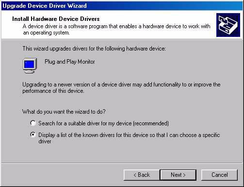 8. Select Display a list of the known drivers for this device