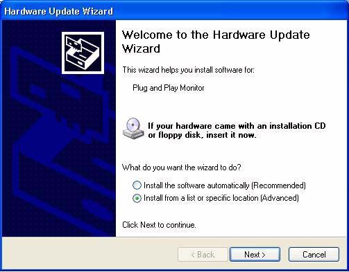 3. The Hardware Update Wizard will pop up.