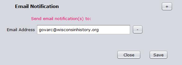 The State Archives email address, govarc@wisconsinhistory.org should already be preloaded here by the template.