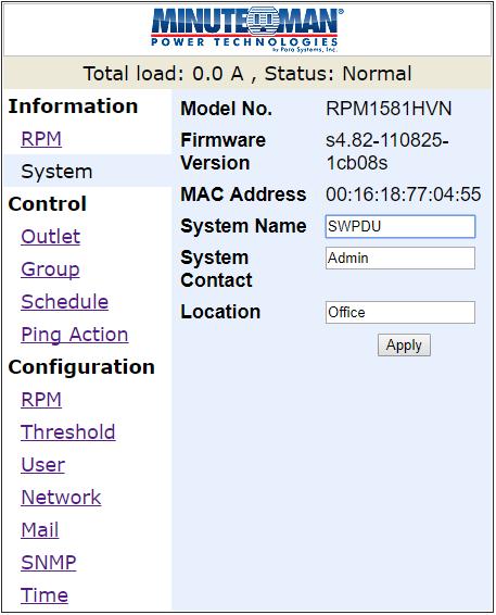 Information: System Indicates the RPM s system information, including: