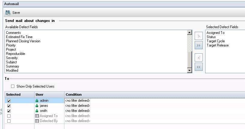 page. Project Admin can select, under what circumstances mail should be triggered.