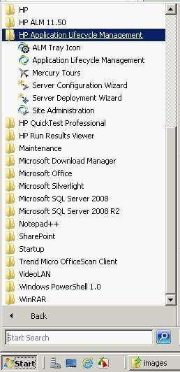Launching HP-ALM Step 1 : Upon installing HP-ALM successfully, the ALM can be launched from the Start menu as shown below.