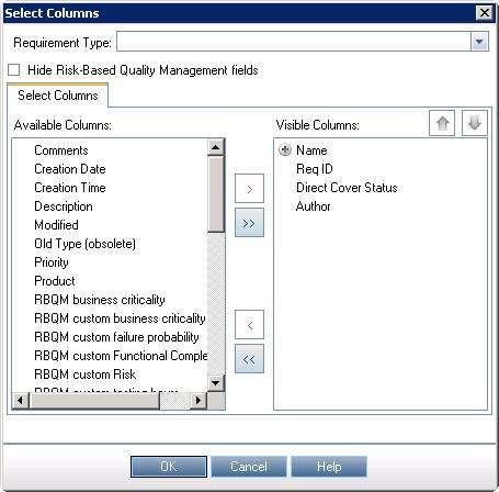 The Column Chooser dialog opens for the user to choose the necessary columns.