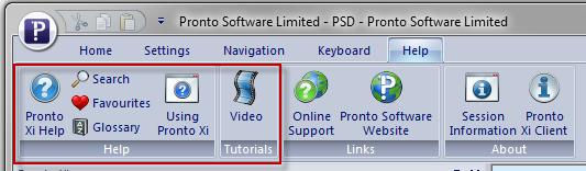 When using the old runtime and Pronto Xi Client, launching the help from any of the options in the Help menu (see below) will