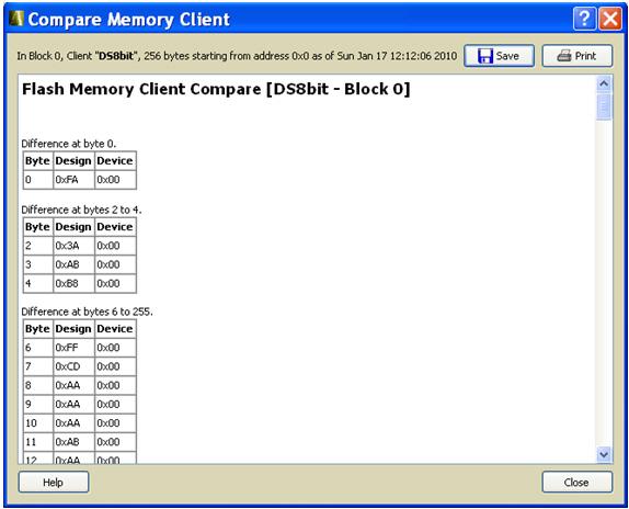 Figure 173 Compare Memory Client Dialog Box FlashROM Content Dialog Box (Fusion and SmartFusion Only) In the FlashROM Content dialog box, you can view the physical blocks in your FlashROM and the