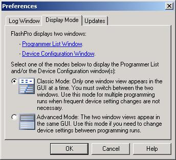 Software Updates Figure 204 Preferences Dialog Box- Display Mode The Updates tab lists the FlashPro software setting options.