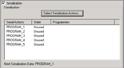 3. Click the Select Serialization Indexes button. The Serial Settings dialog box displays (see figure below).